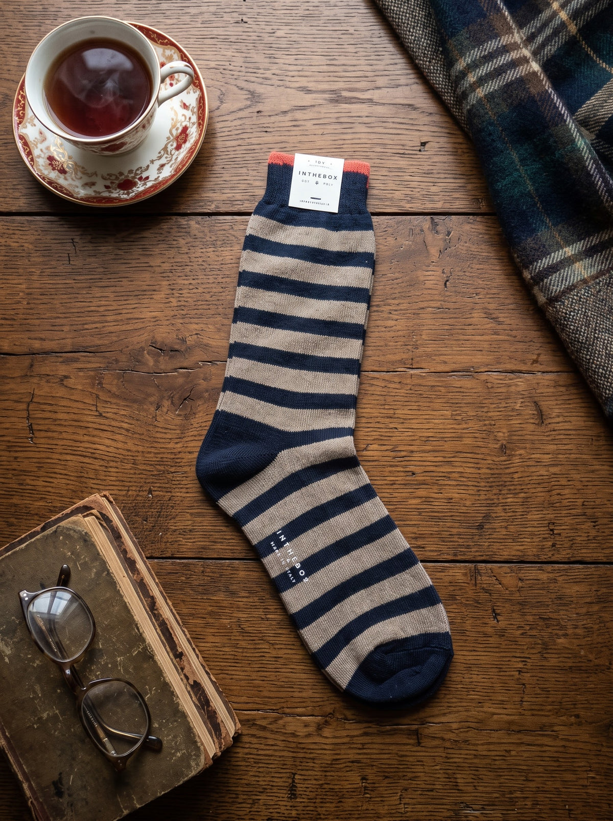 Calze corte Stripe Cachemire blu beige