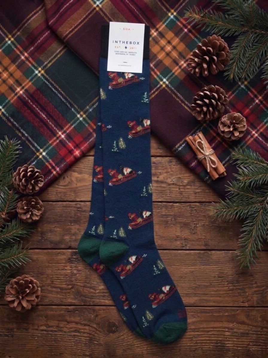 Calze lunghe Dogs Christmas ride blu notte