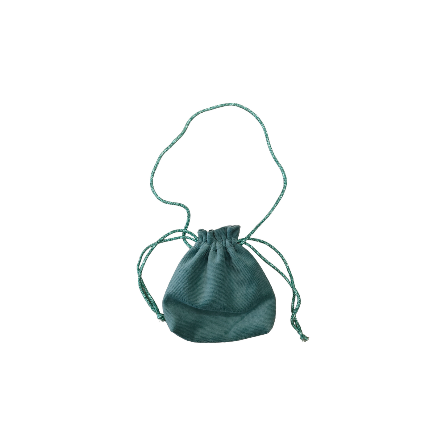 Borsetta in velluto a costine color menta con cordino di colori assortiti