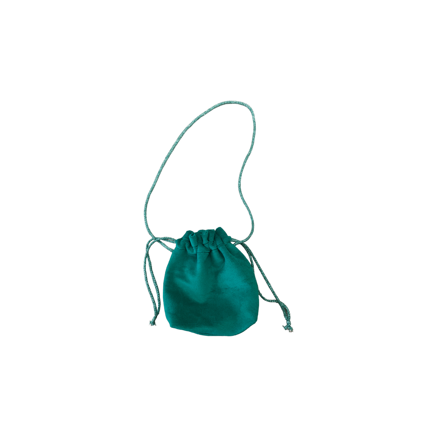 Borsetta in velluto a costine verde con cordino di colori assortiti