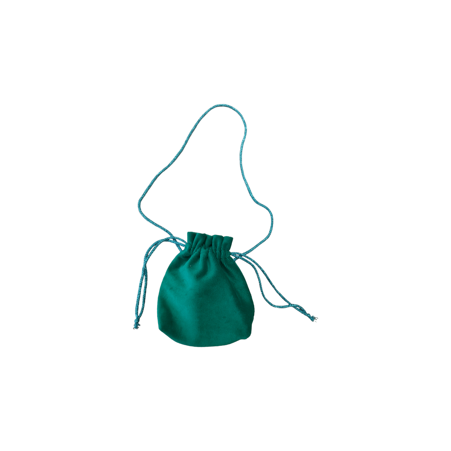 Borsetta in velluto a costine verde con cordino di colori assortiti