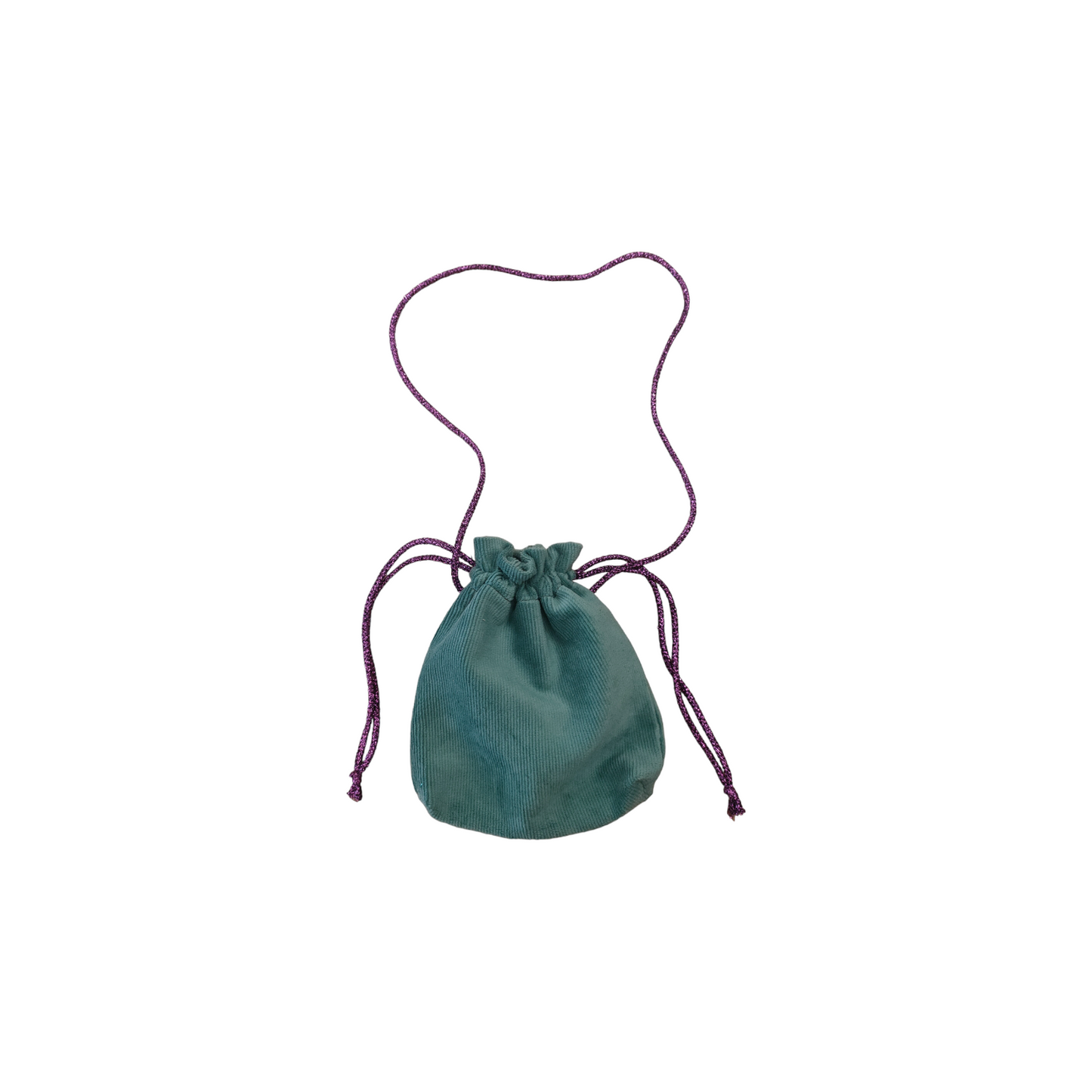 Borsetta in velluto a costine color menta con cordino di colori assortiti