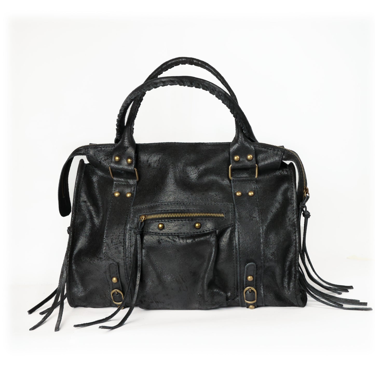 Borsa Maxi Bag pelle graffiata nera