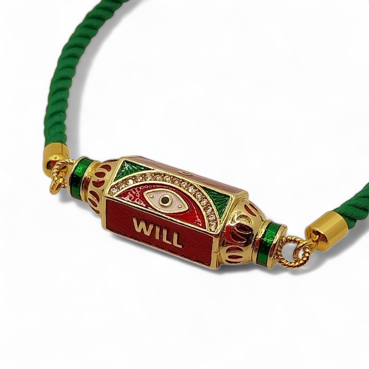 Bracciale con charm "will" portafortuna smaltato cordino verde