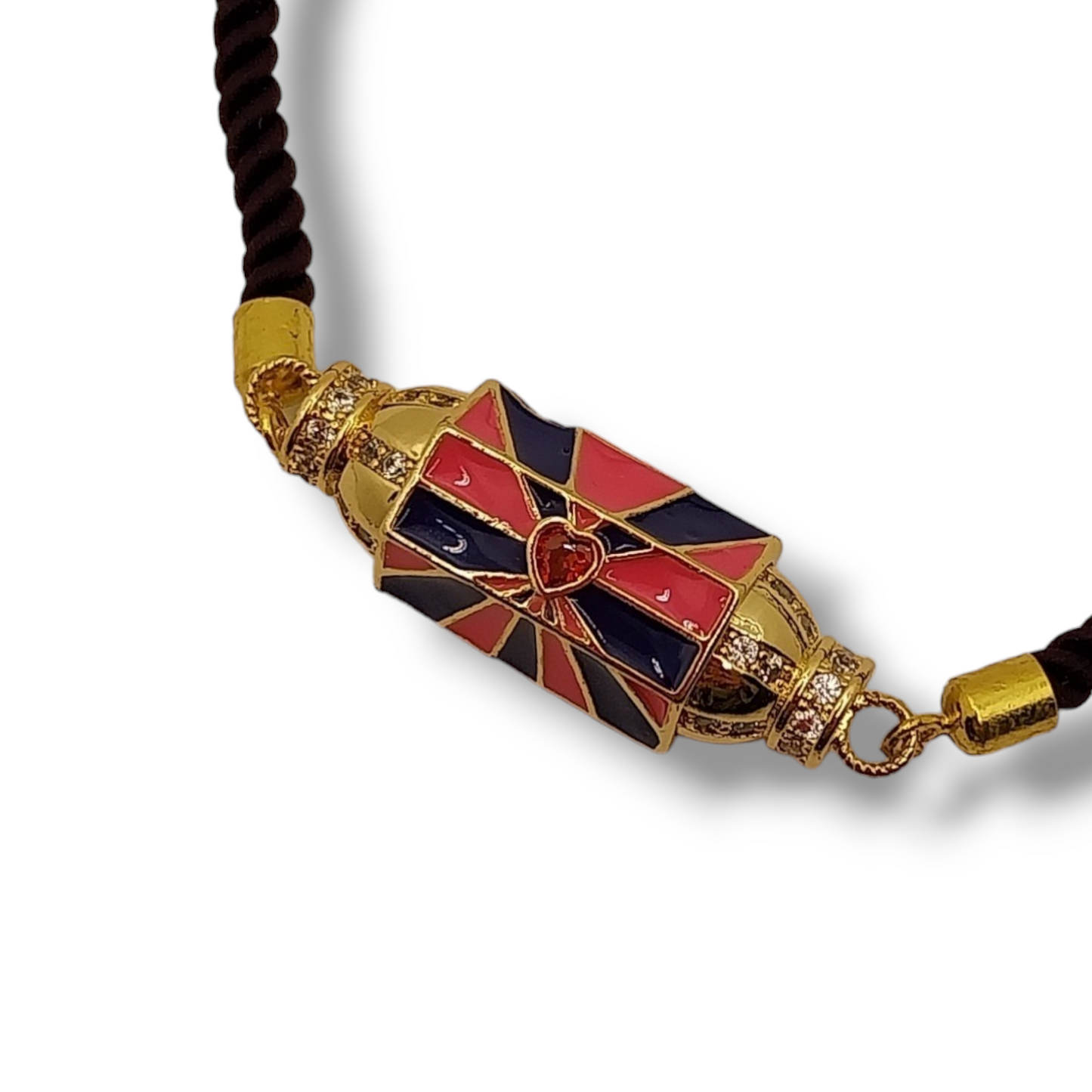 Bracciale con charm cuore portafortuna smaltato cordino viola