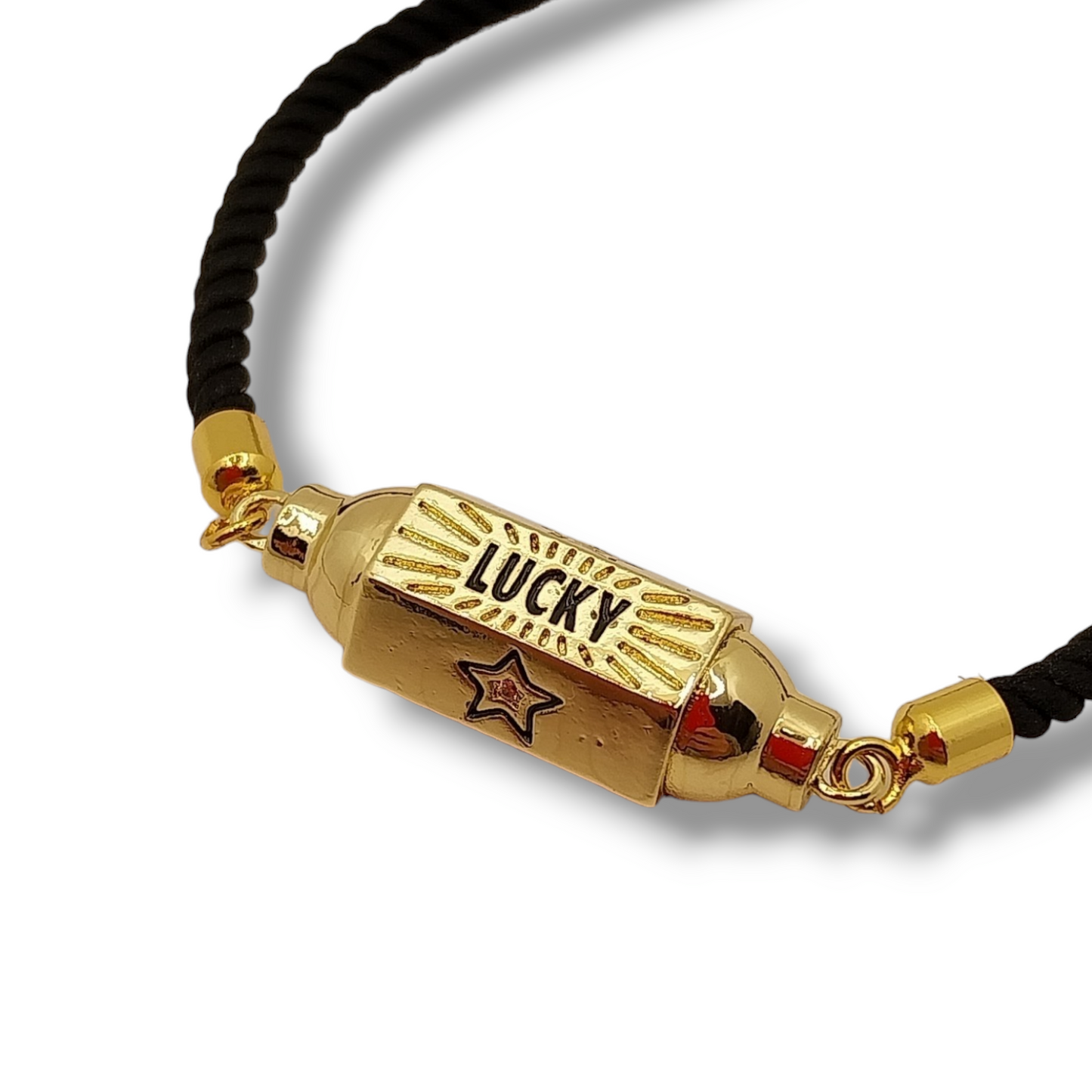 Bracciale con charm "lucky" portafortuna smaltato cordino nero
