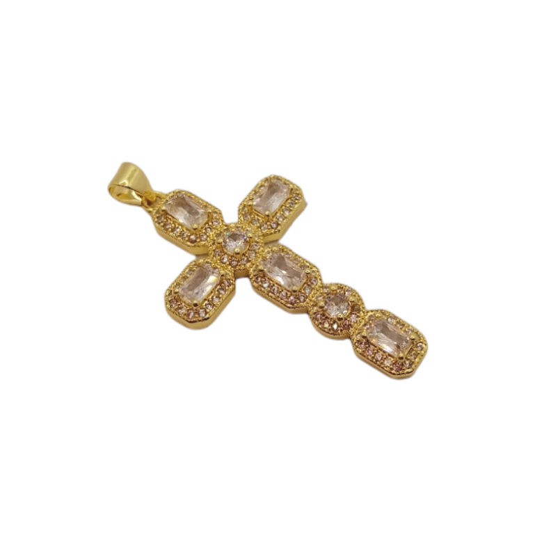 Ciondolo a croce con cristalli bianchi e profili in zircone