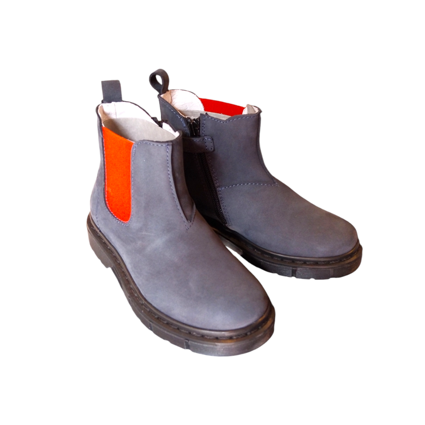 Stivaletti beatles nabuk blu con elastico rosso