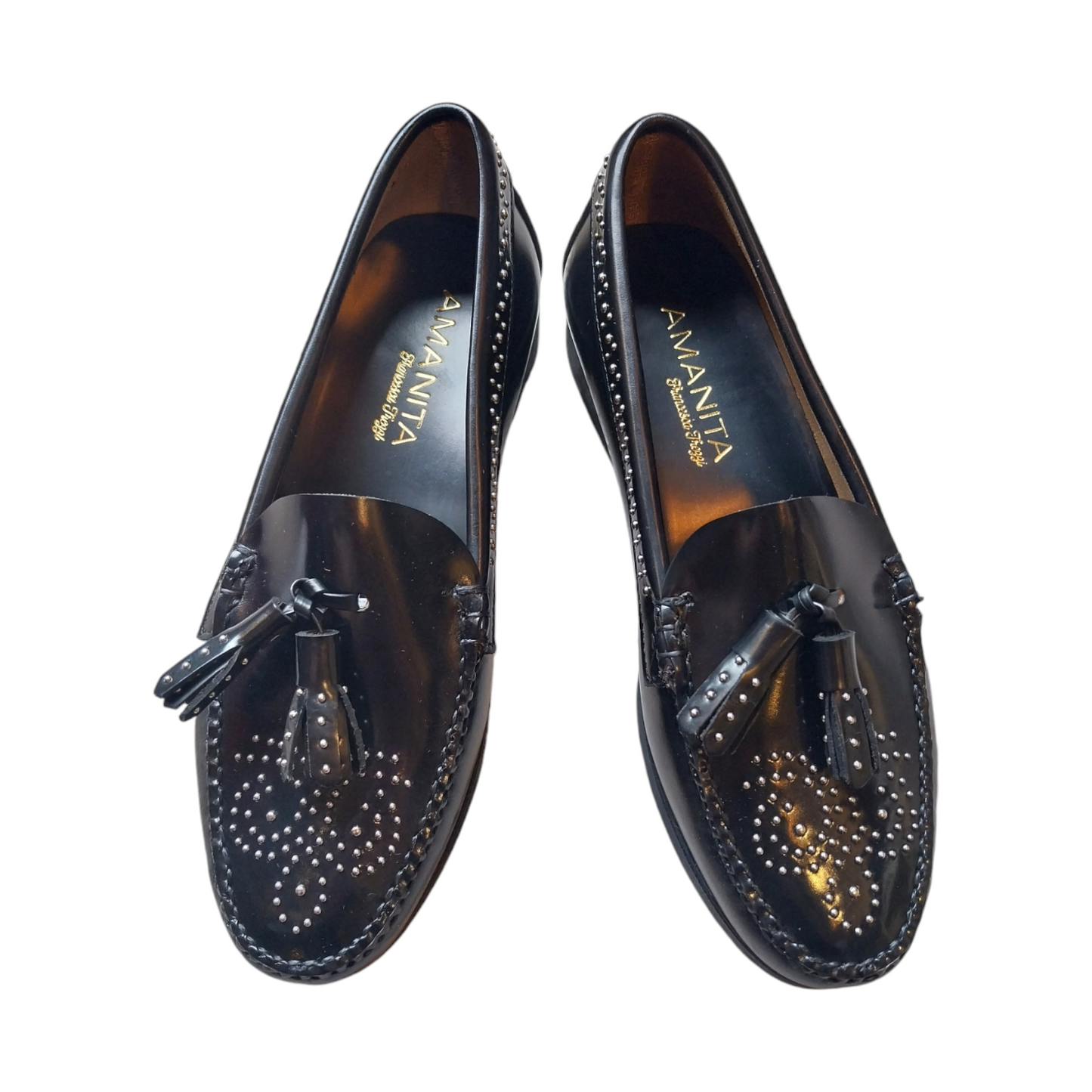 Mocassini in pelle nera borchie e nappine