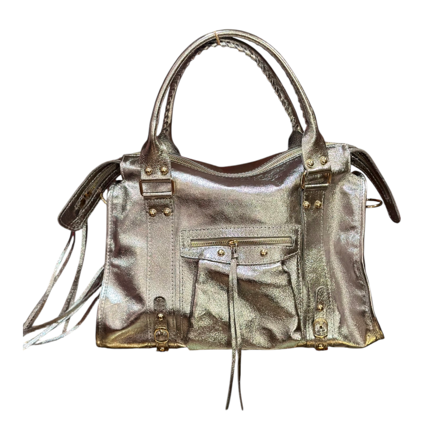 Borsa Maxi Bag pelle metallizzata acciaio