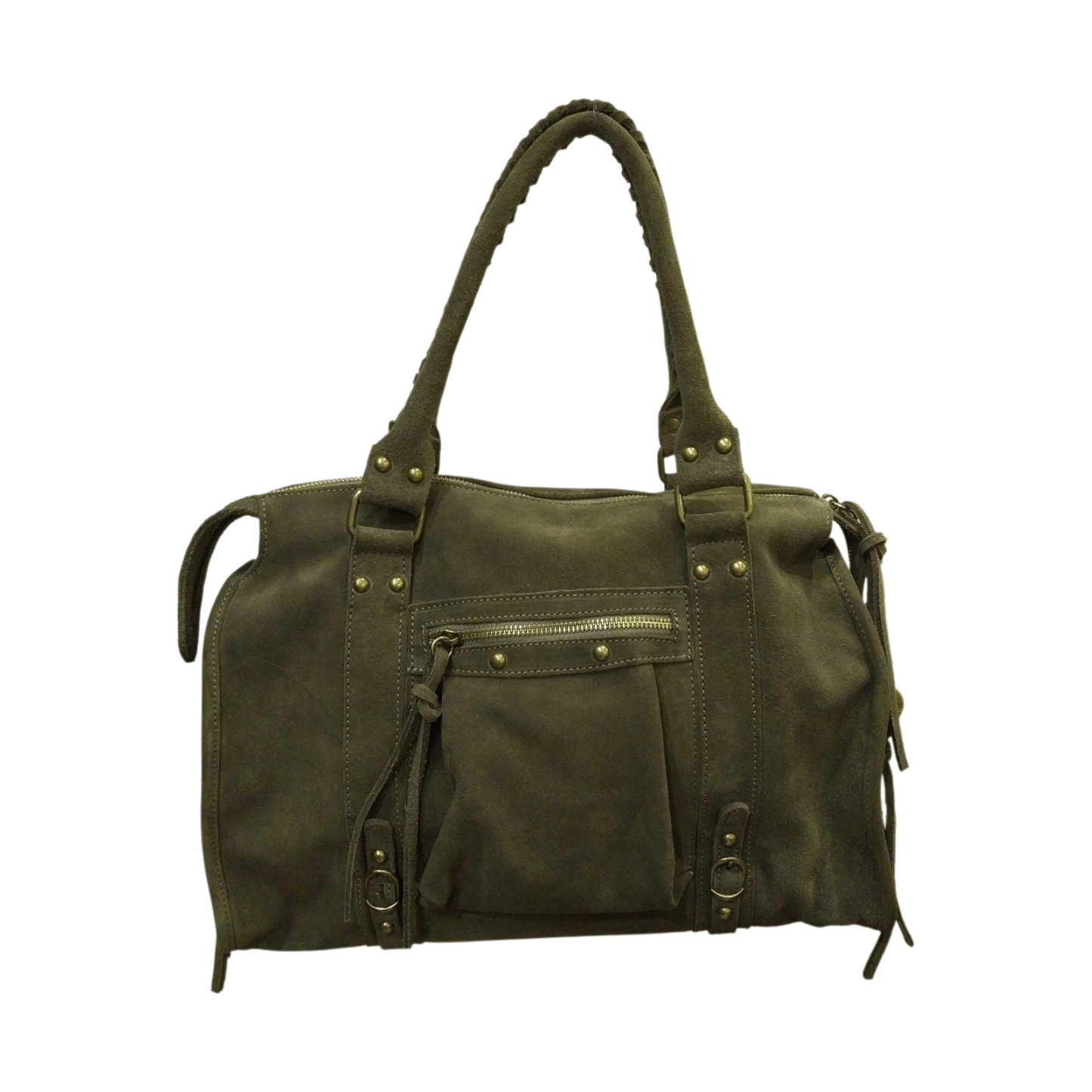 Borsa Maxi Bag pelle scamosciata verde militare
