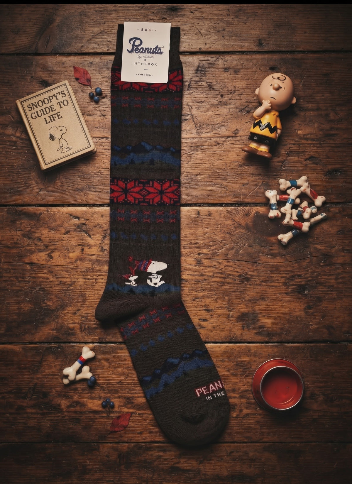 Calze lunghe Snoopy Christmas stripe marrone