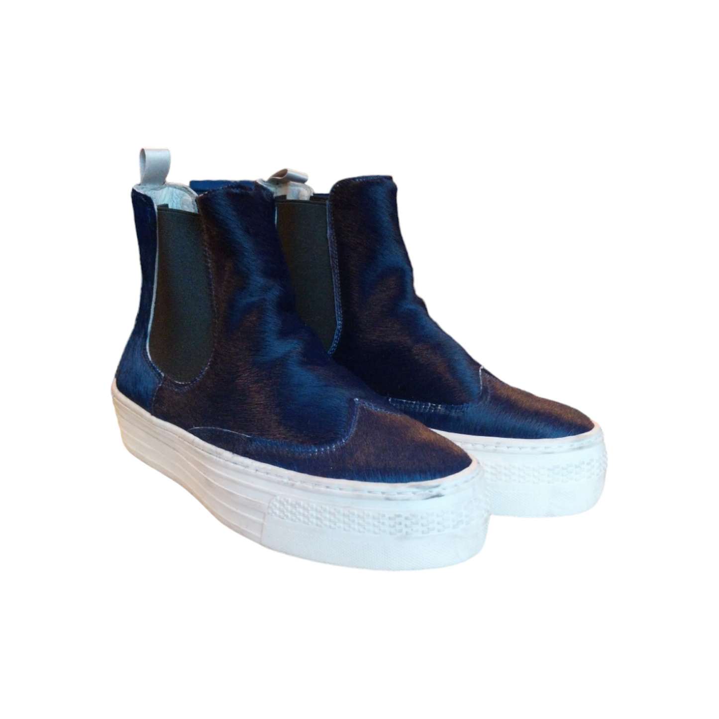Stivaletto platform in cavallino blu