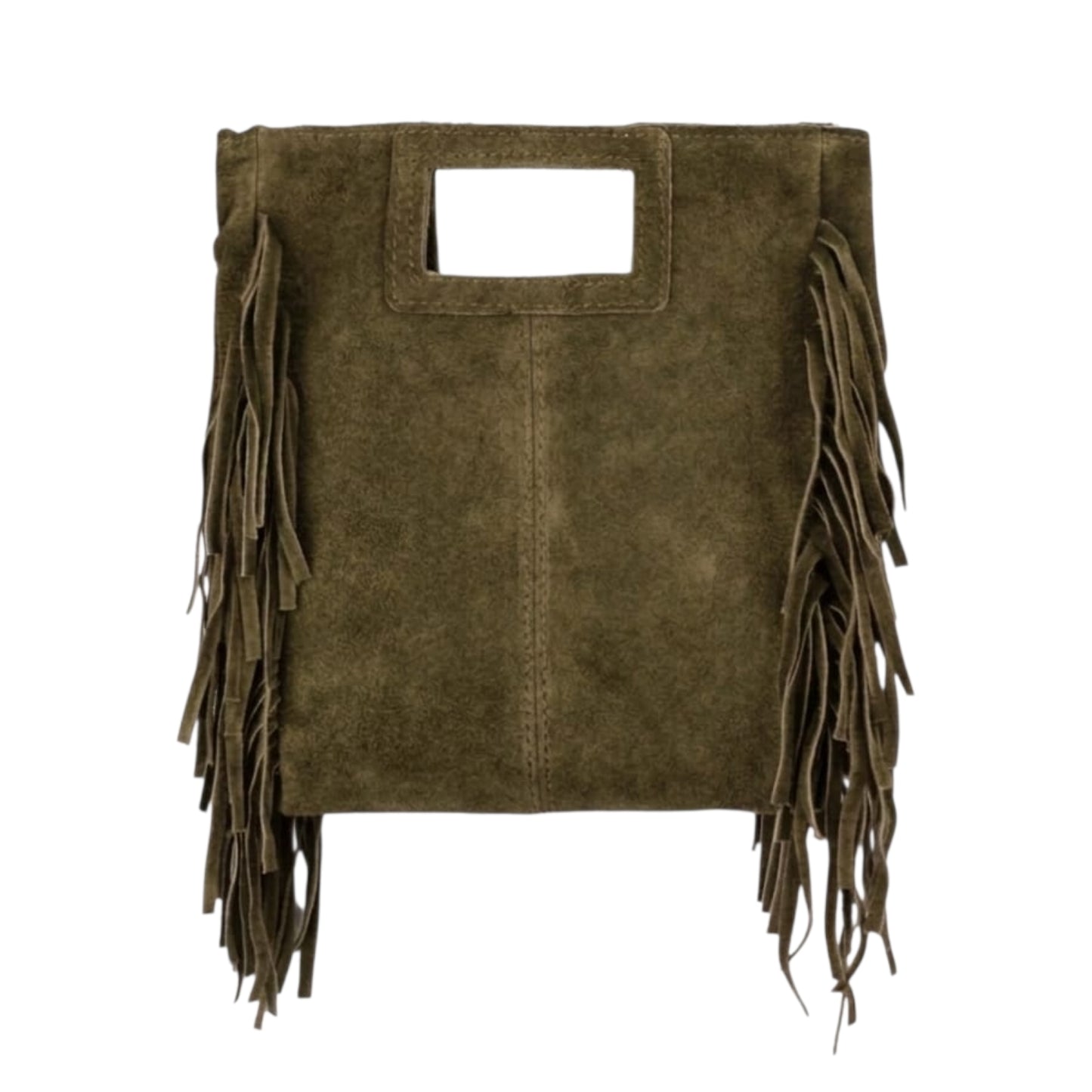 Borsa Maxi Suede con frange verde militare