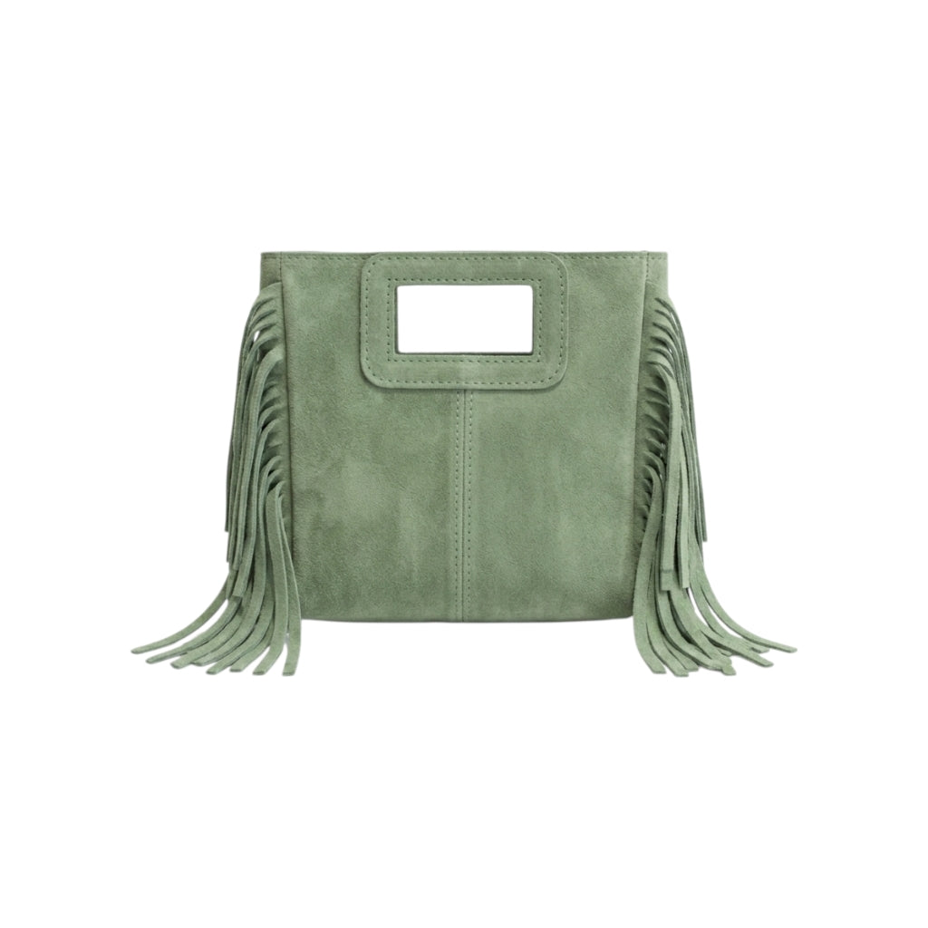Borsa mini Suede con frange verde salvia