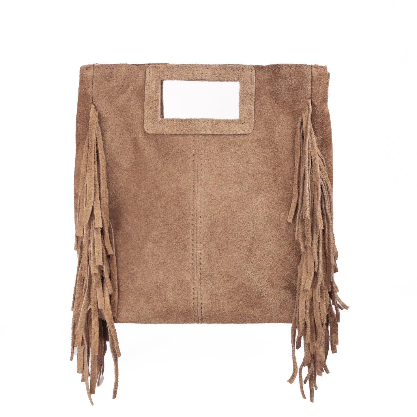 Borsa Suede in pelle scamosciata con frange taupe