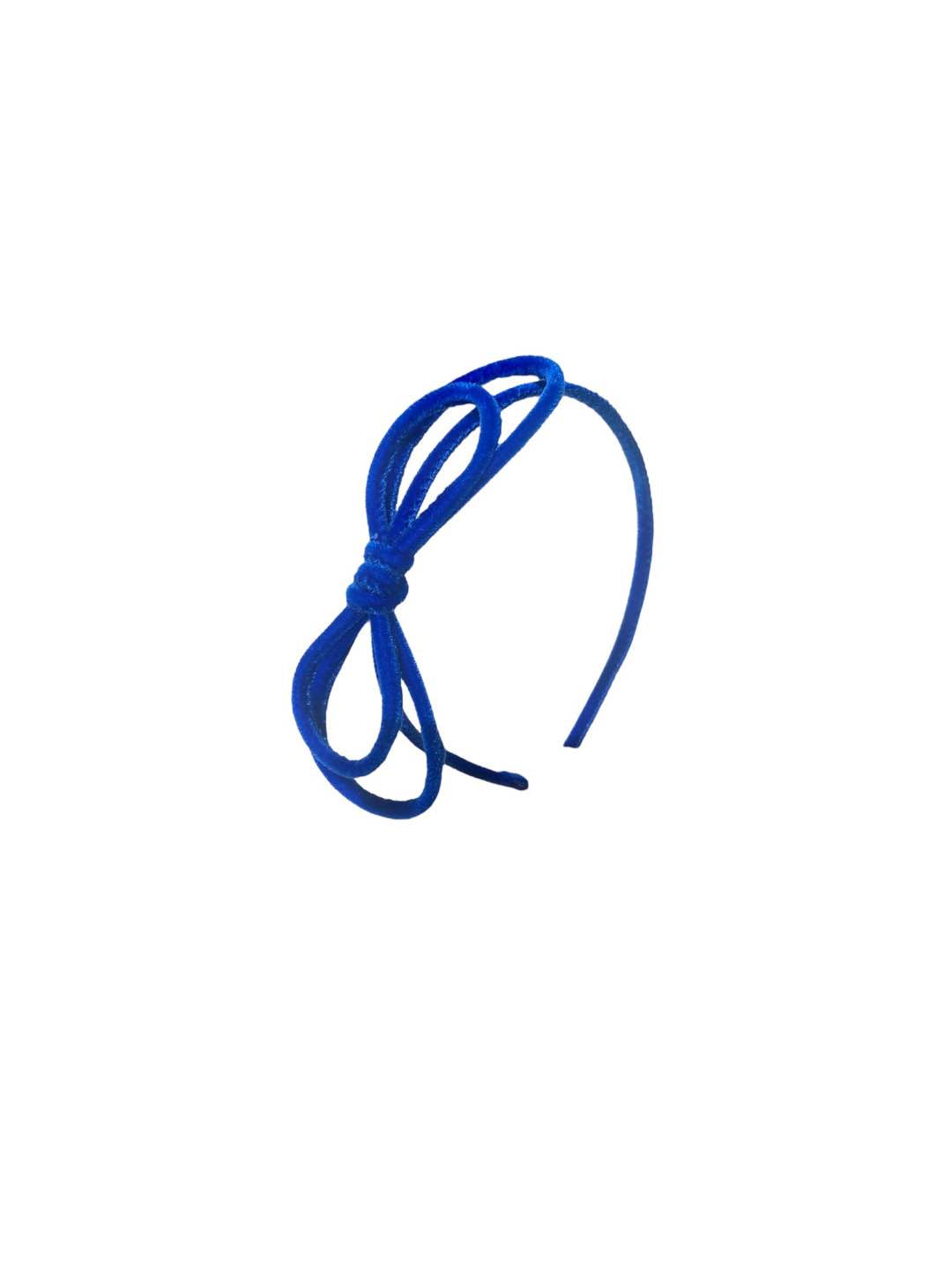 Cerchietto in velluto con fiocco bluette