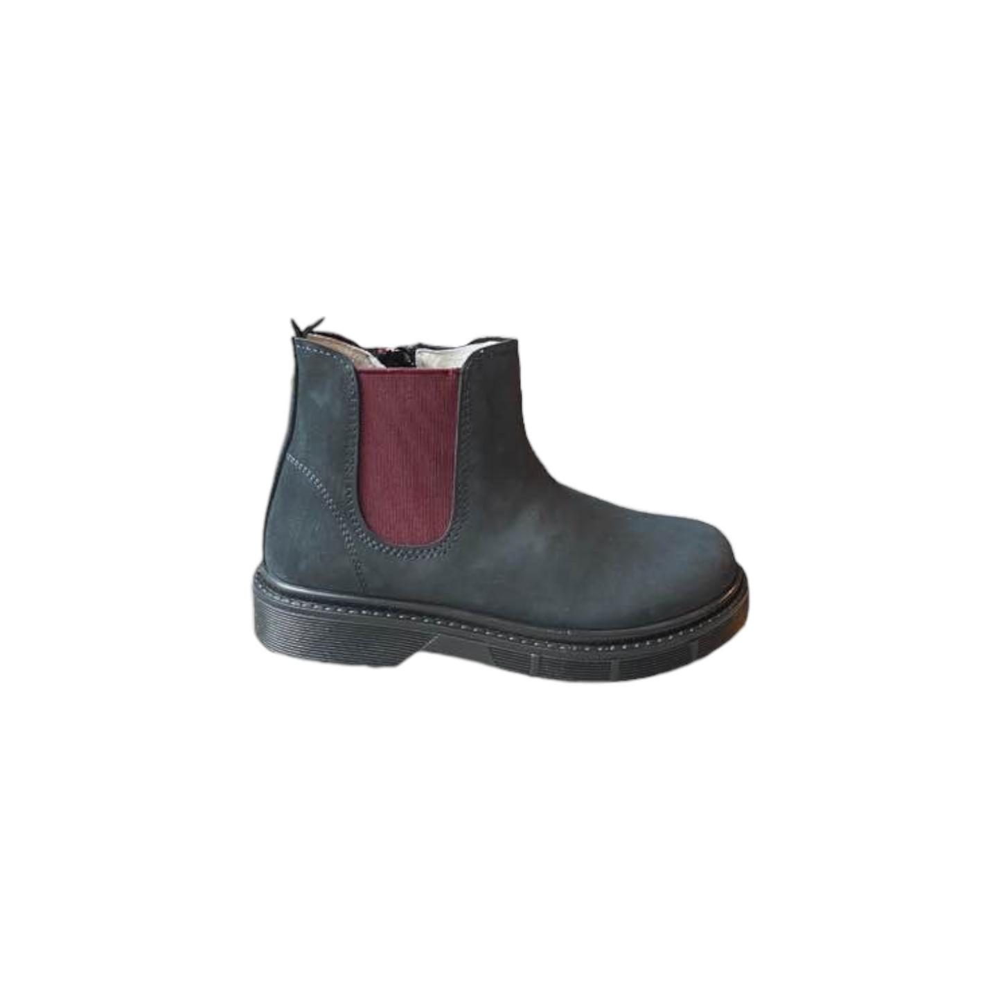 Polacchine nabuk blu con elastico bordeaux