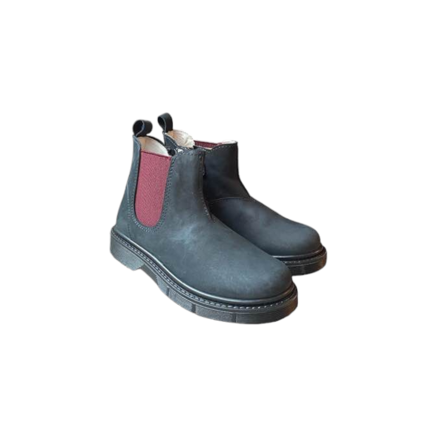 Polacchine nabuk blu con elastico bordeaux