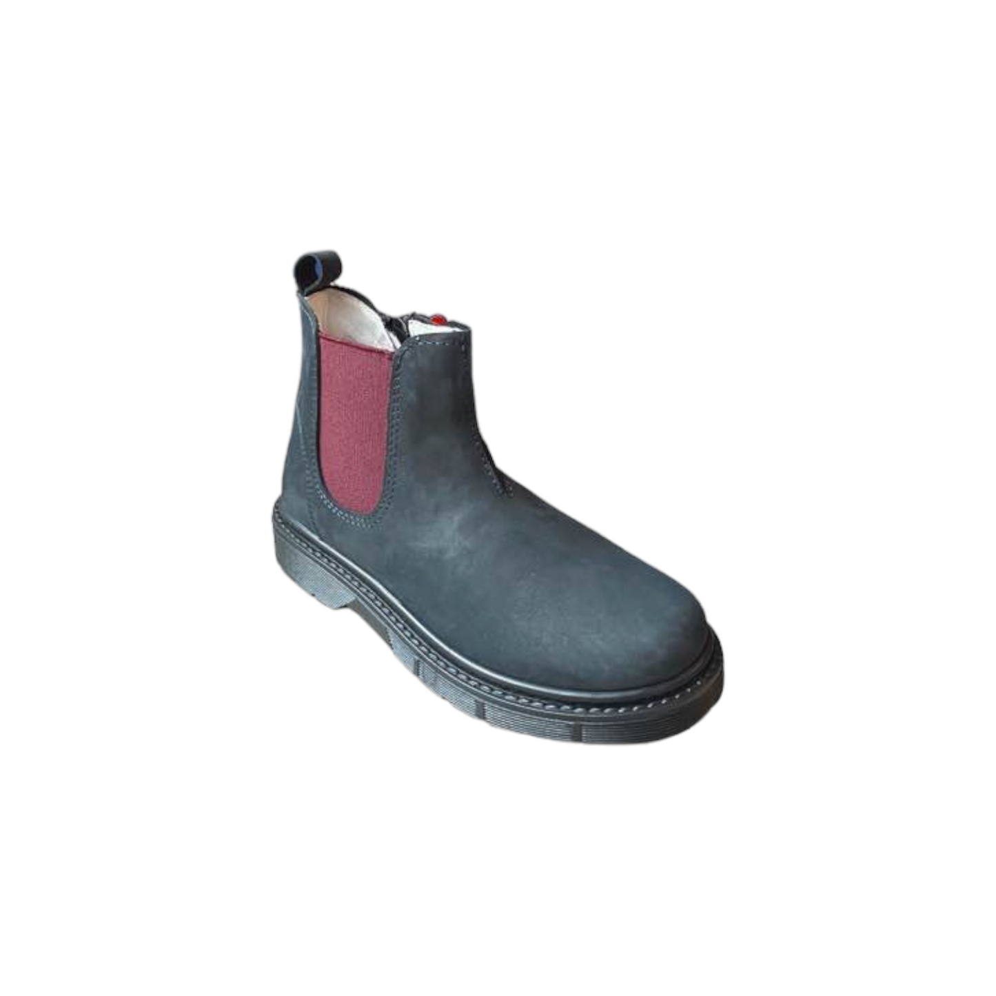 Polacchine nabuk blu con elastico bordeaux