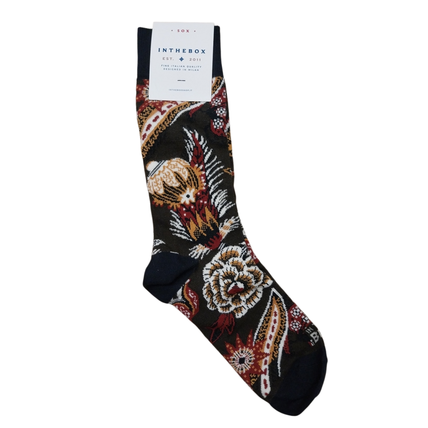 Calze in the box corte floreale Paisley verde militare