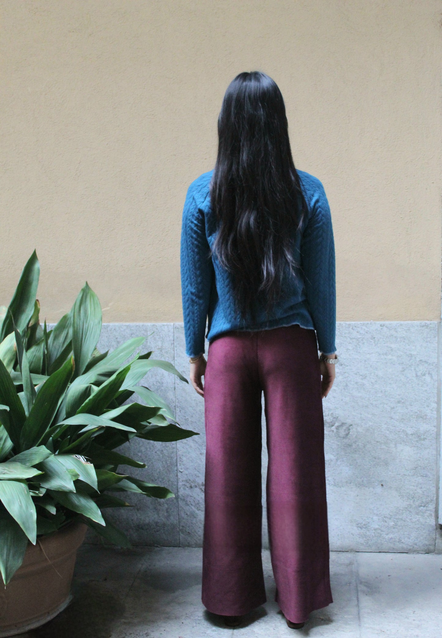 Pantapalazzo velluto a coste bordeaux