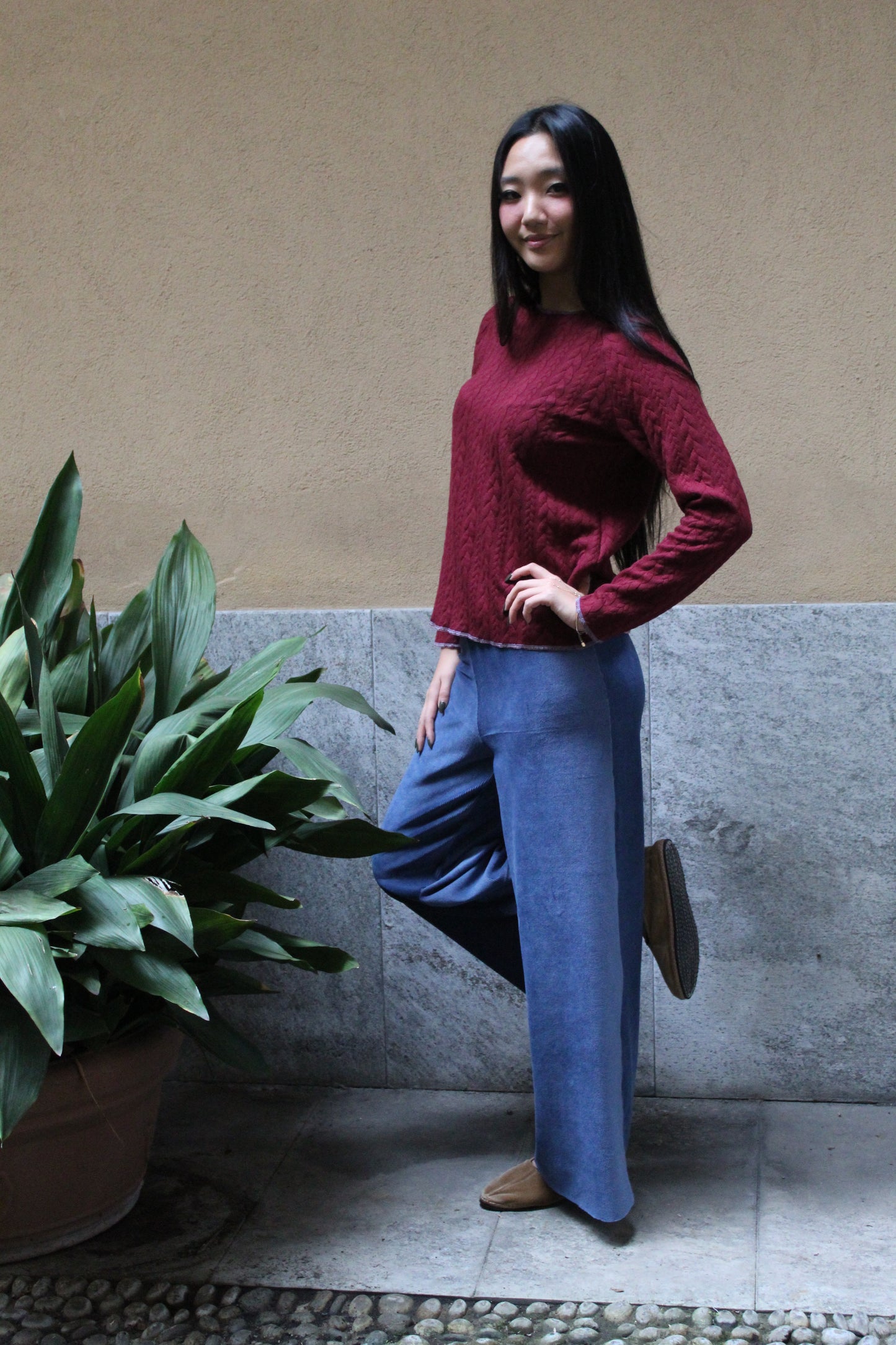 Pantapalazzo velluto a coste azzurro carta da zucchero