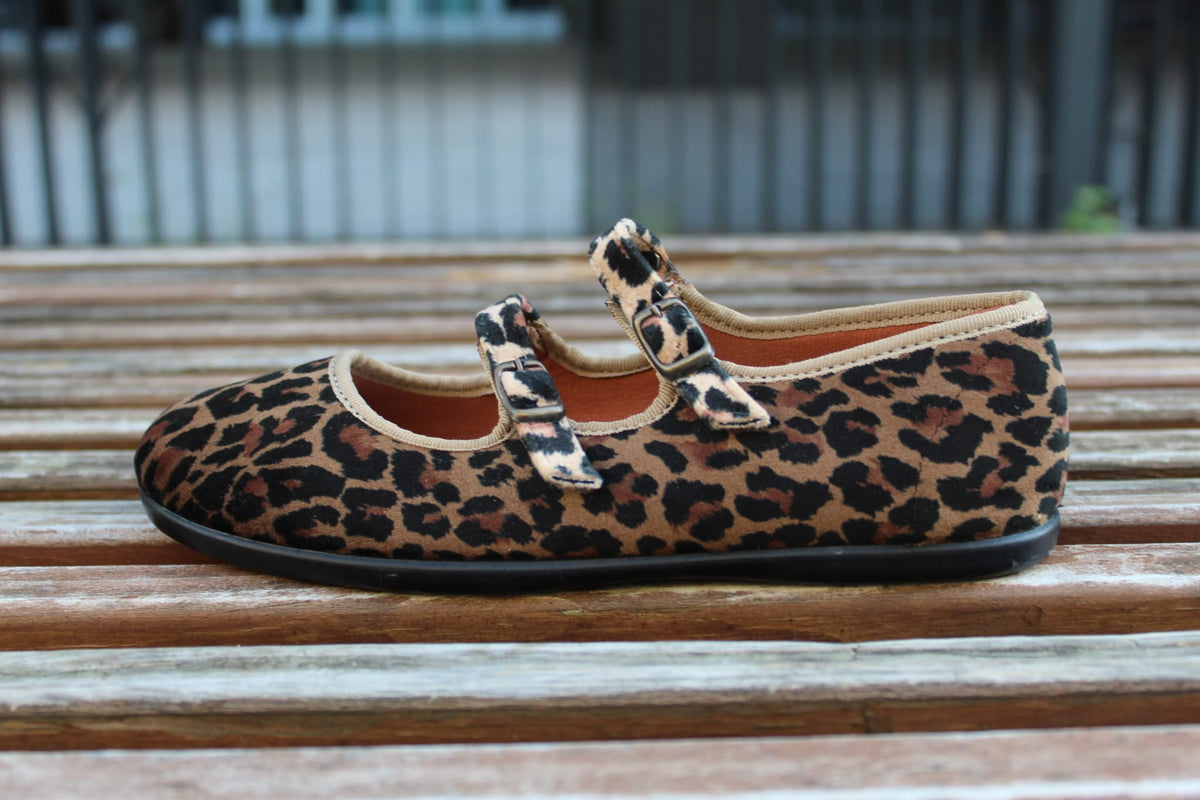 Ballerine in velluto leopardato doppio cinturino
