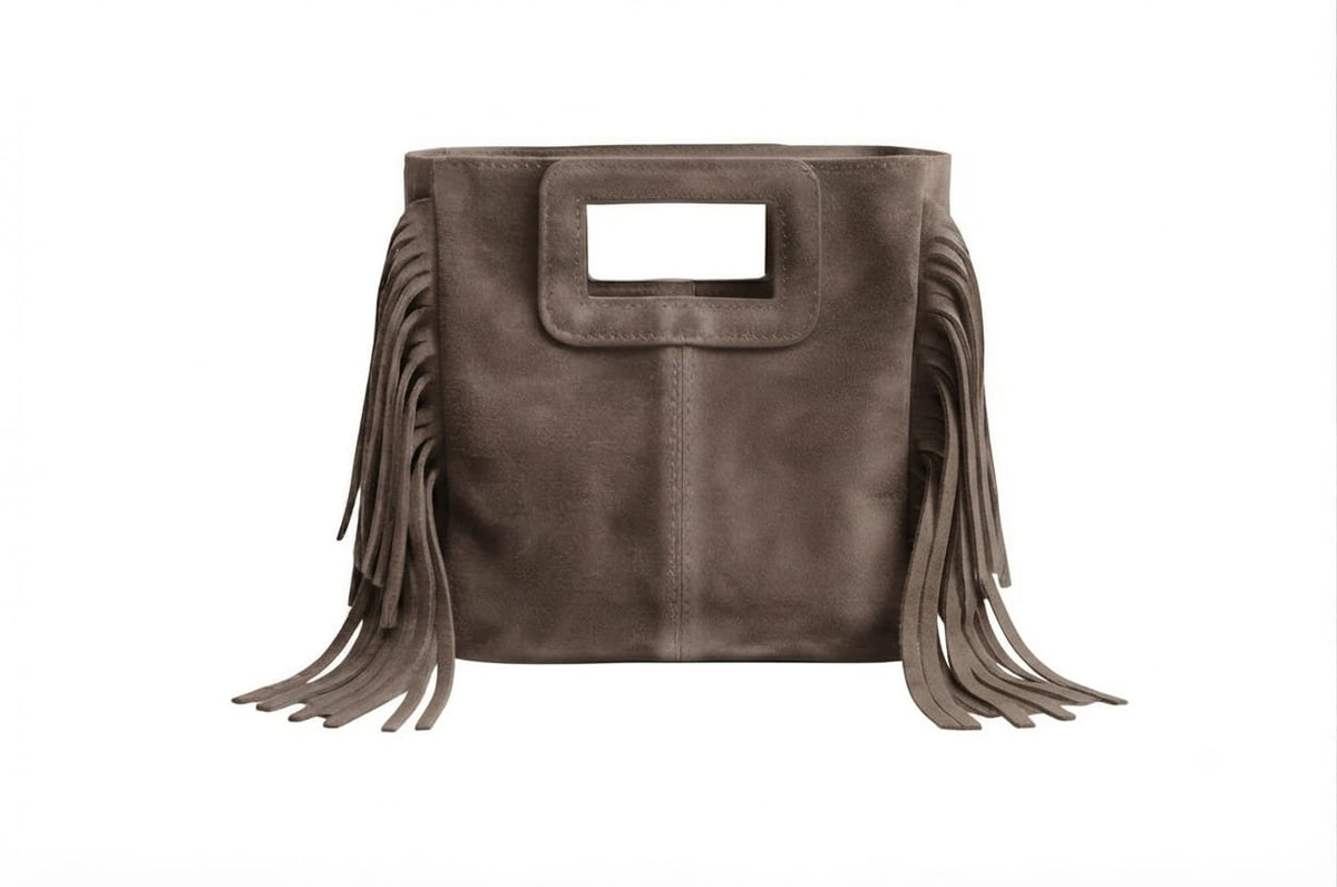 Borsa mini Suede con frange taupe