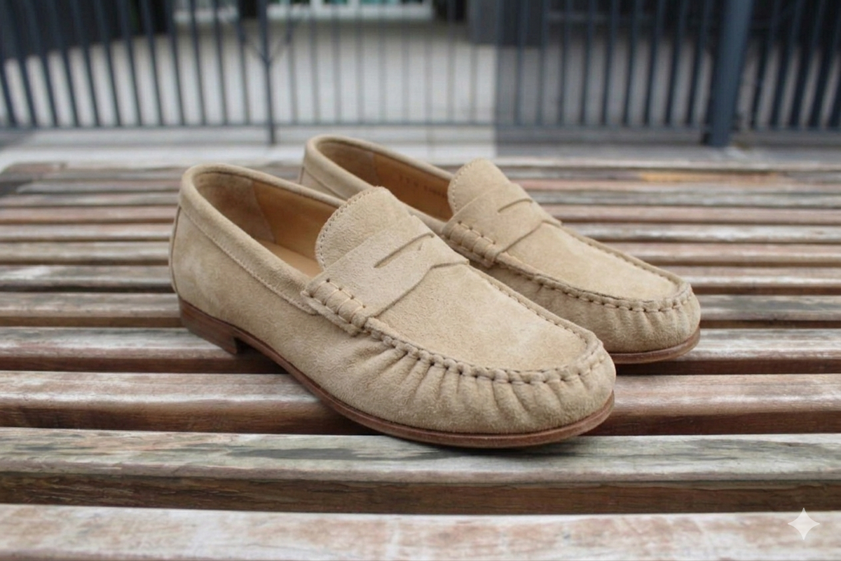 Mocassini scamosciati arricciati beige