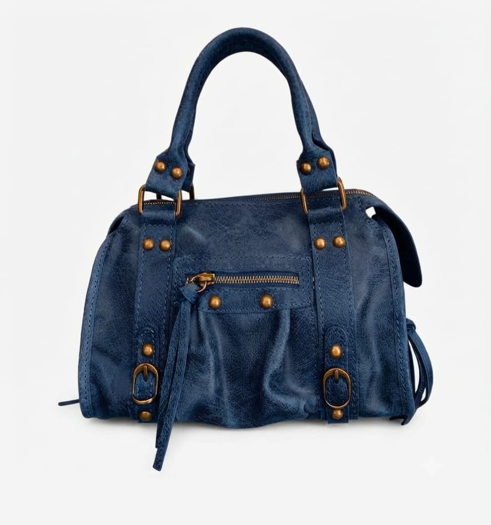 Borsa Mini Bag pelle graffiata denim