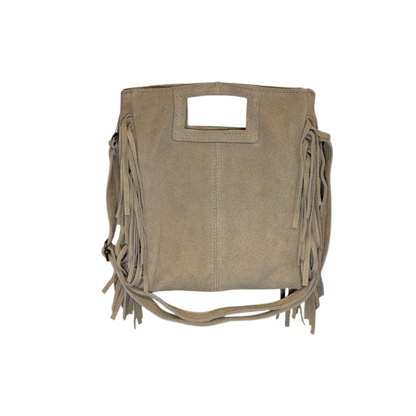 Borsa Suede in pelle scamosciata con frange beige