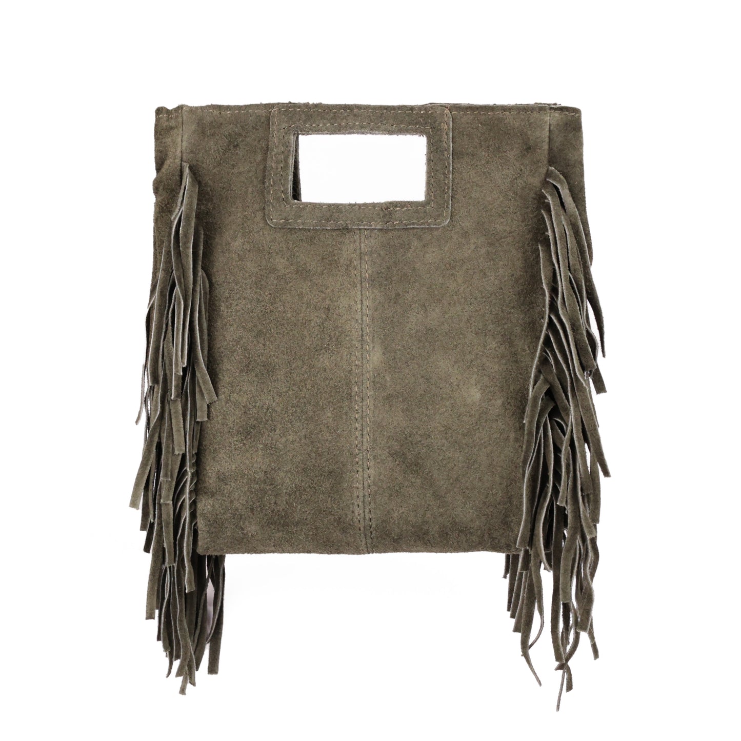 Borsa Suede in pelle scamosciata con frange verdone