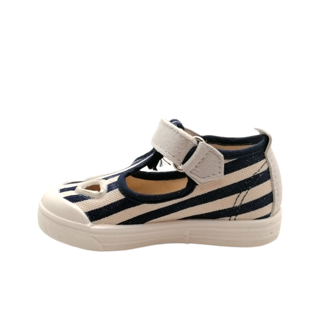 Scarpina occhietti righe blu