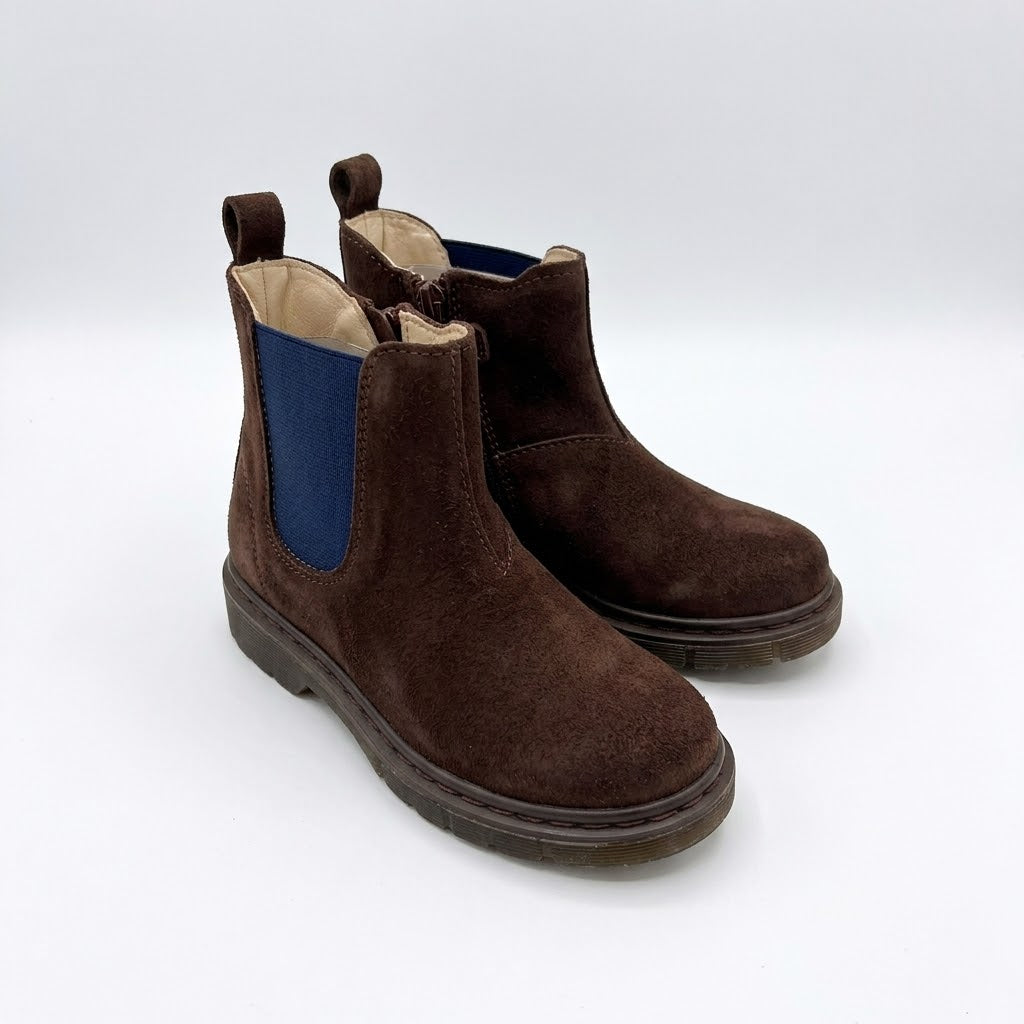Stivaletti beatles in nabuk testa di moro con elastico blu