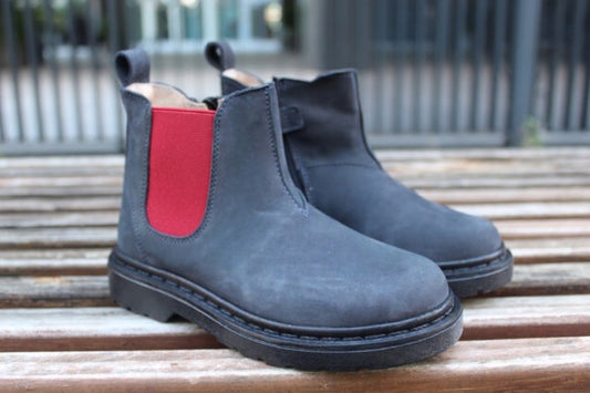 Stivaletti beatles nabuk blu con elastico rosso