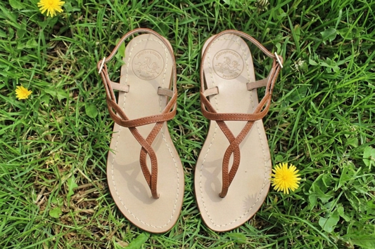Sandali infradito in pelle intrecciato cuoio