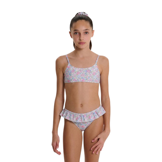 Costume bikini bimba bianco Fiori multicolor Liberty