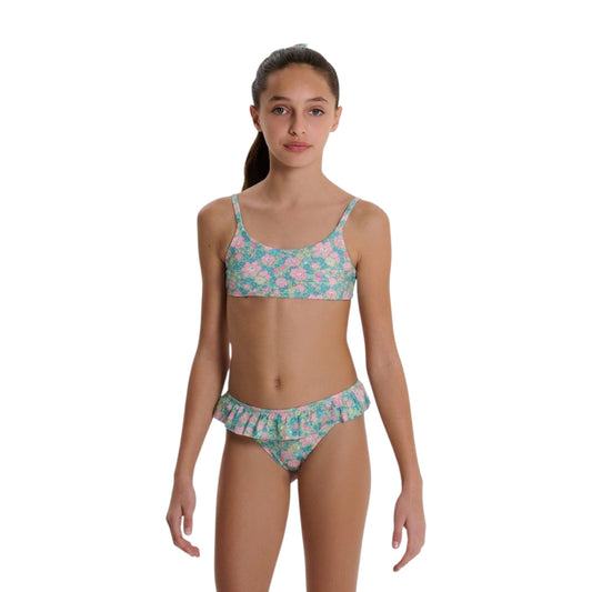 Costume bikini bimba Fiori verdi e rosa Liberty