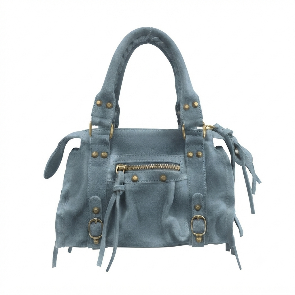 Borsa Mini Bag pelle scamosciata azzurro