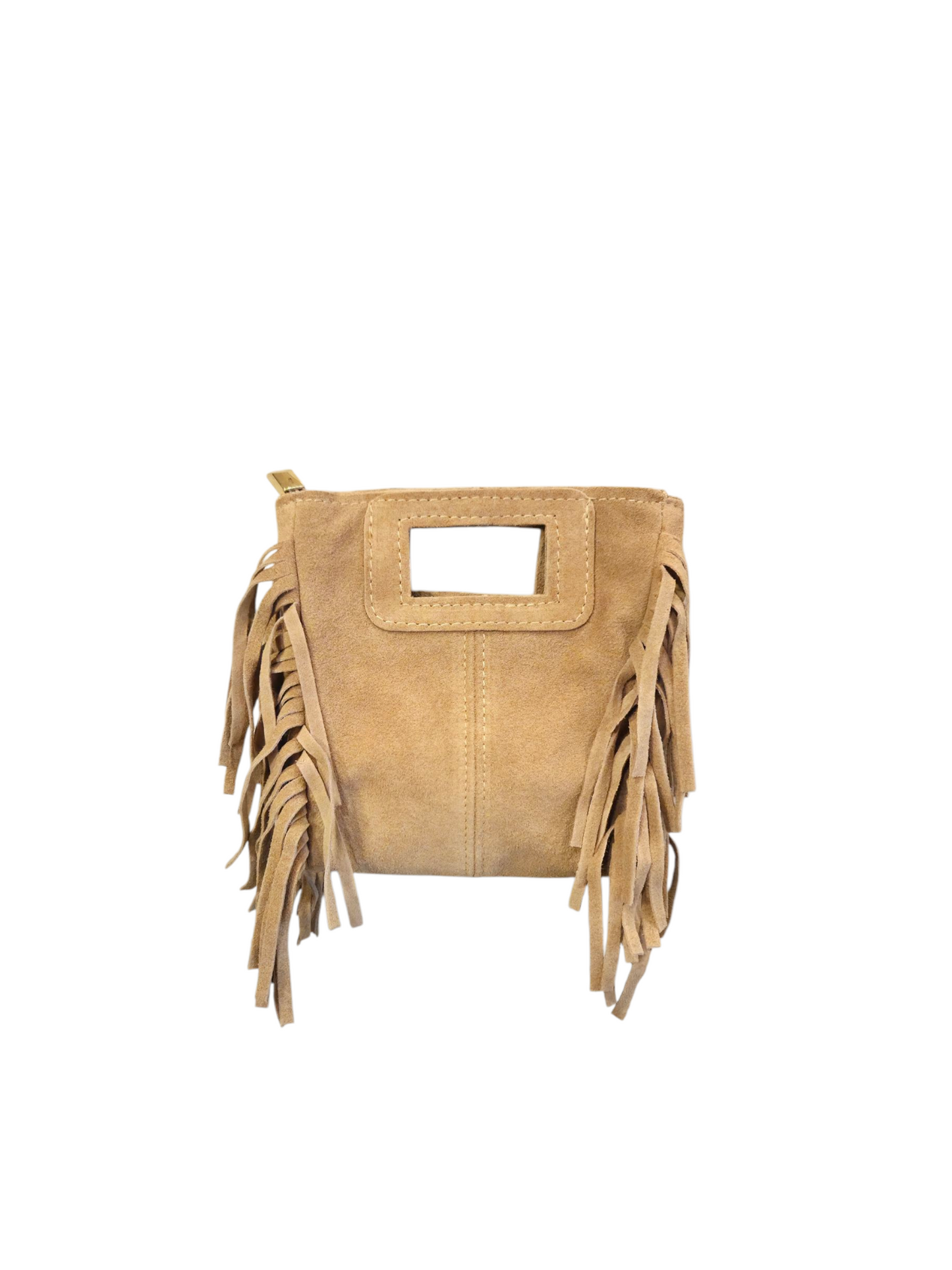 Borsa mini Suede in pelle scamosciata con frange beige