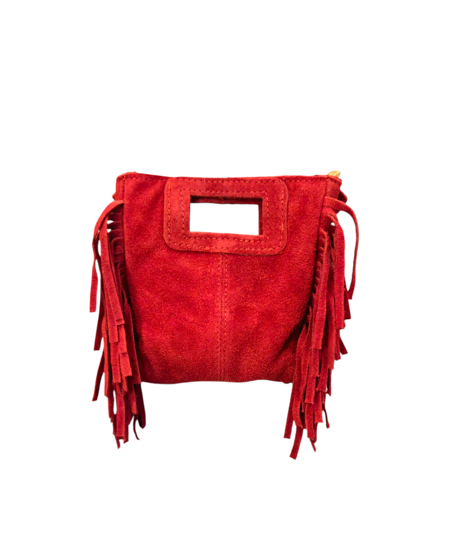 Borsa mini Suede in pelle scamosciata con frange rossa