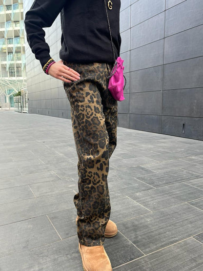 Pantalone in jeans leopardato