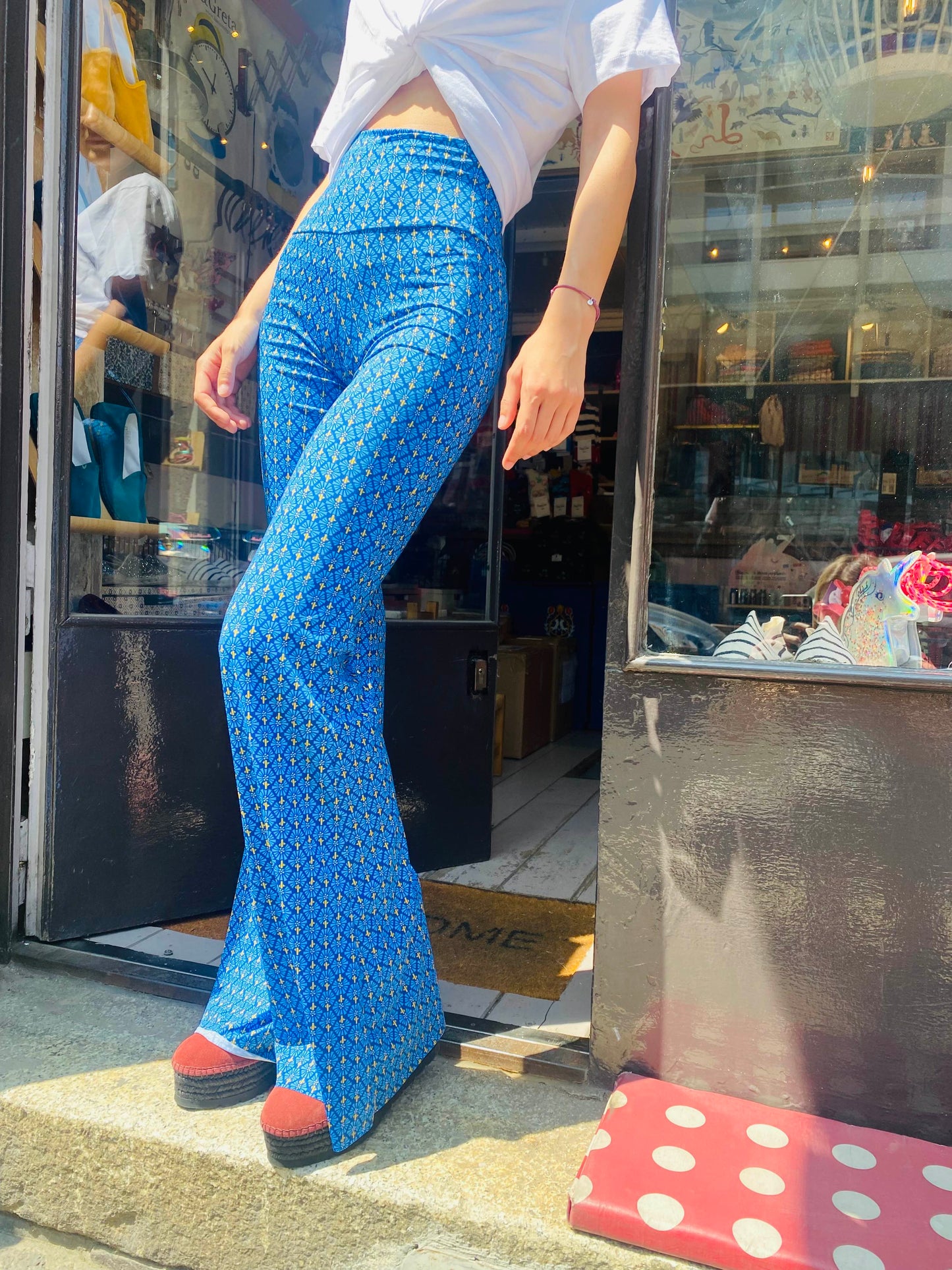 Pantazampa elasticizzato peso leggero pois blu base marrone
