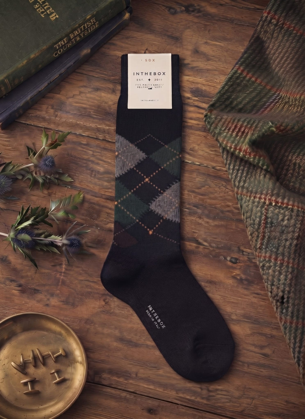 Calze corte Argyle blu verde scuro