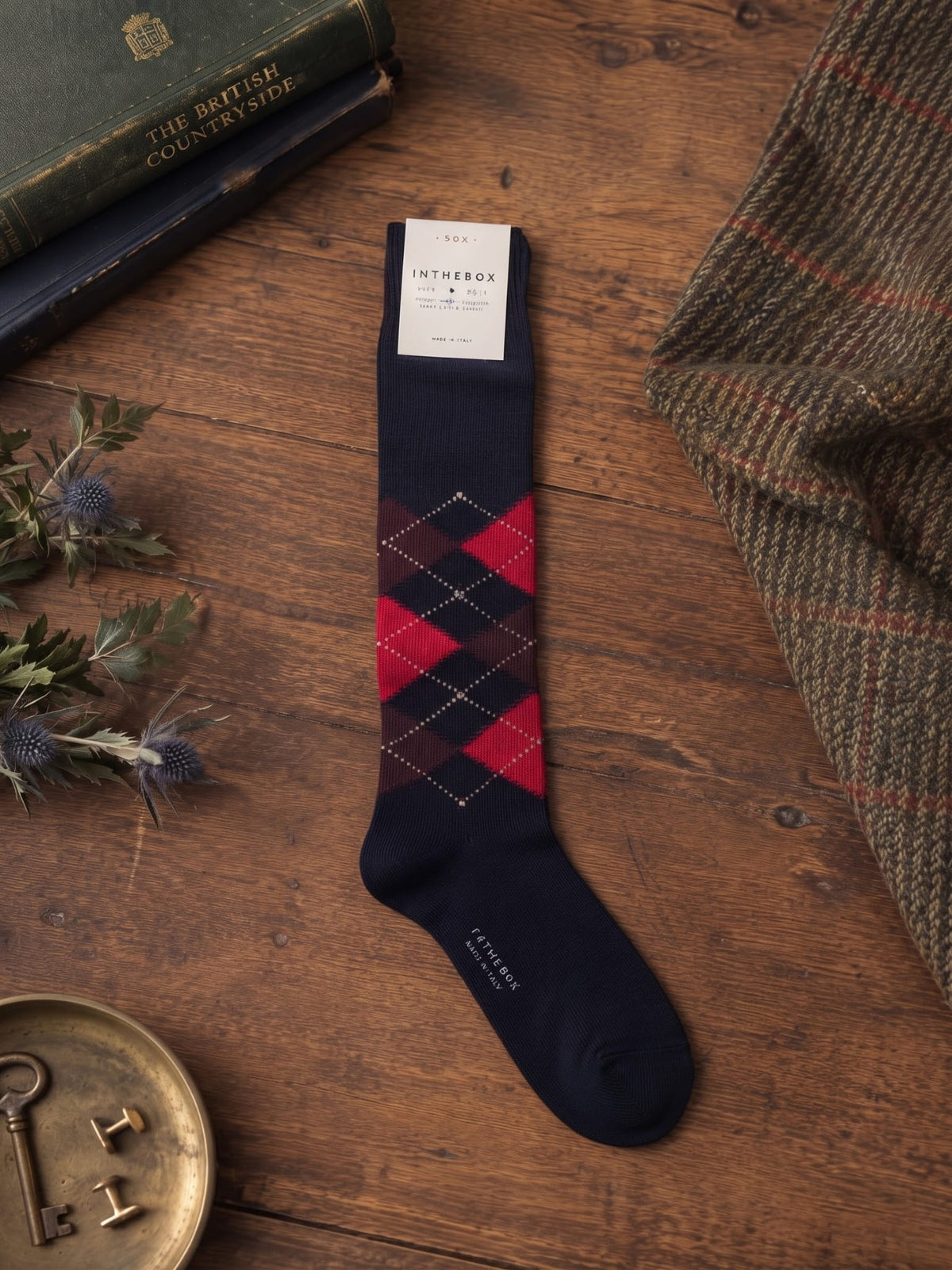 Calze corte Argyle blu rosso