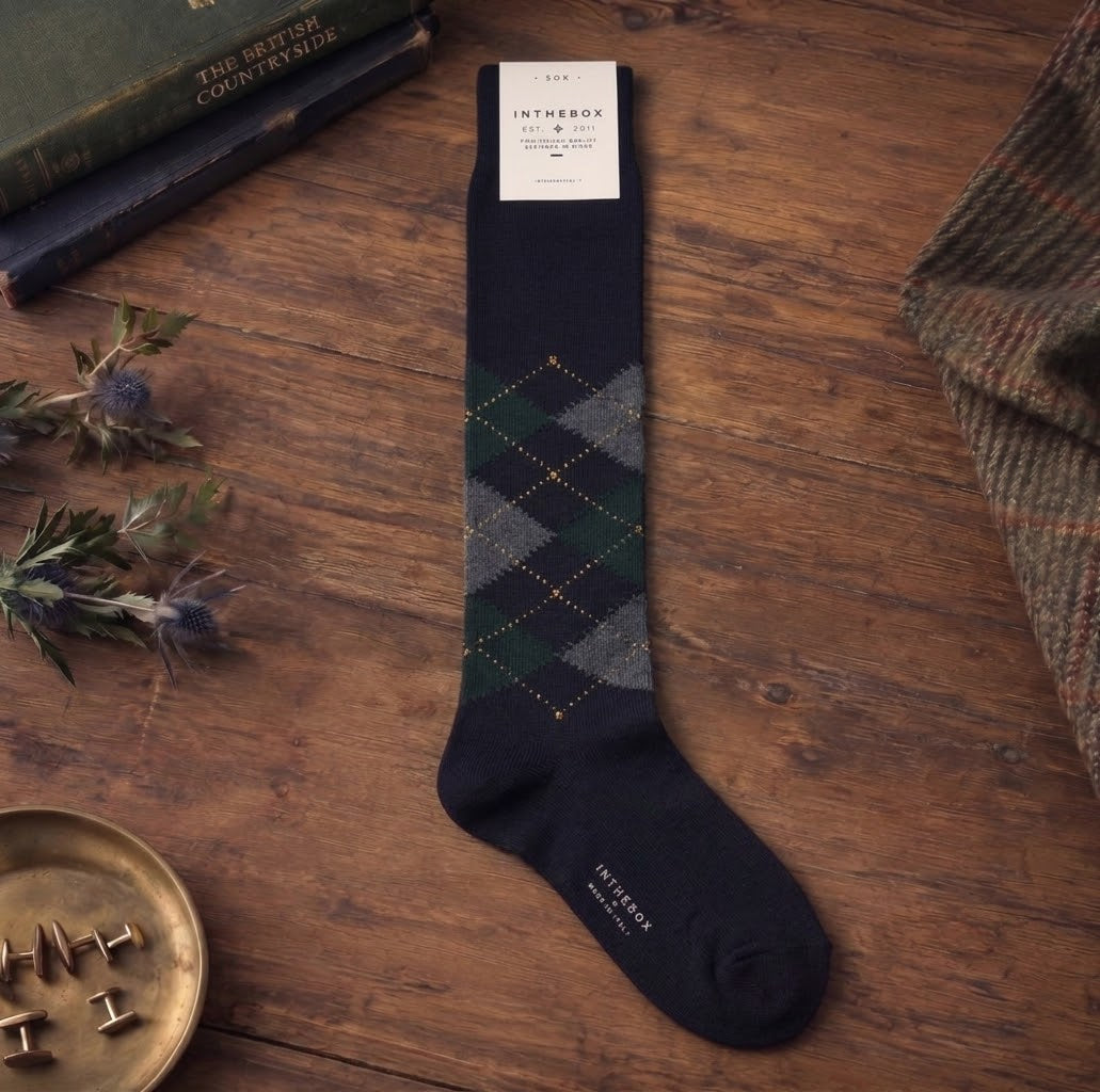 Calze lunghe Argyle blu verde scuro