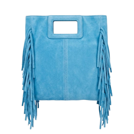 Borsa Maxi Suede con frange azzurro
