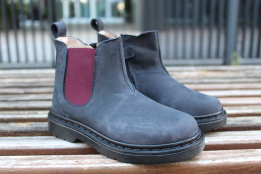 Stivaletti beatles nabuk blu con elastico bordeaux