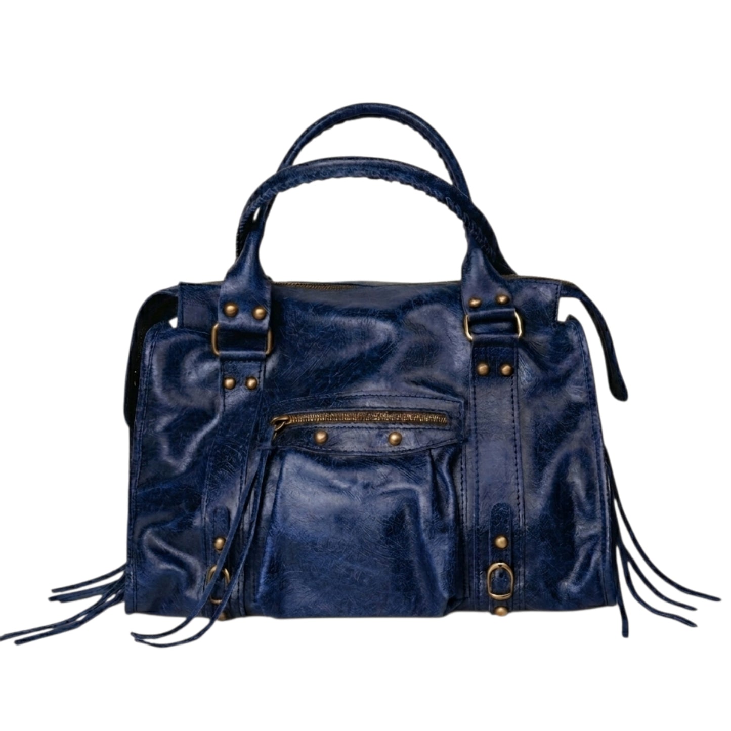 Borsa Maxi Bag pelle graffiata blu notte